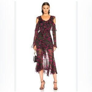 Raquel Diniz 100% silk maxi dress ruffled floral size XS $1500 romantic